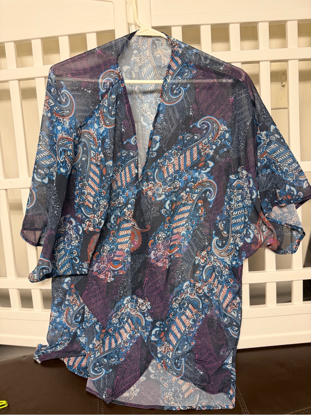 Women's Printed Sheer Kimono Shrug - Blue/Purple